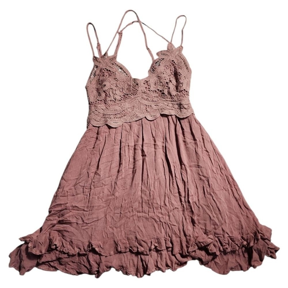 Listicle‎ Crochet Lace Mini Dress Womens Small Mauve Boho Festival Fairycore Sun